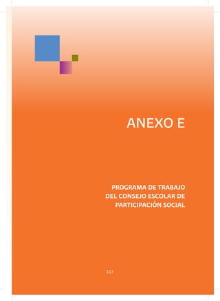 ANEXO E


 PROGRAMA DE TRABAJO
DEL CONSEJO ESCOLAR DE
  PARTICIPACIÓN SOCIAL




117
 