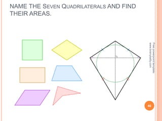 NAME THE SEVEN QUADRILATERALS AND FIND
THEIR AREAS.
40
Free
powerpoint
template:
www.brainybetty.com
 