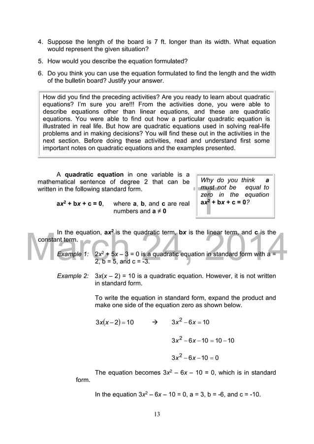 K TO 12 GRADE 9 LEARNER’S MATERIAL IN MATHEMATICS