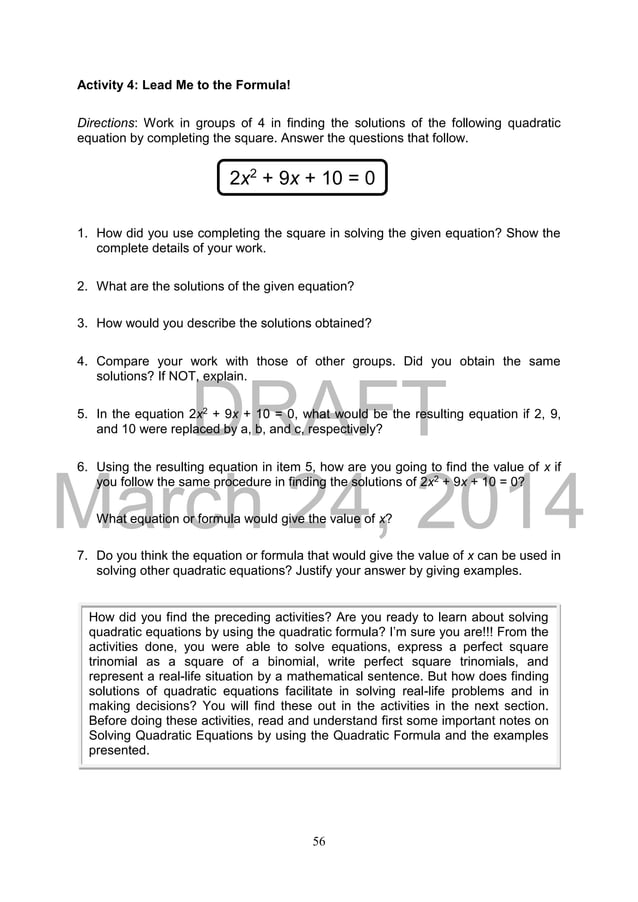 K TO 12 GRADE 9 LEARNER’S MATERIAL IN MATHEMATICS