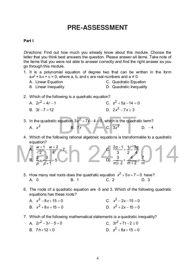 7th Grade Math Diagnostic Test With Answer Key