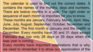 DAYS OF A WEEK AND MONTHS OF A YEAR | PPTX