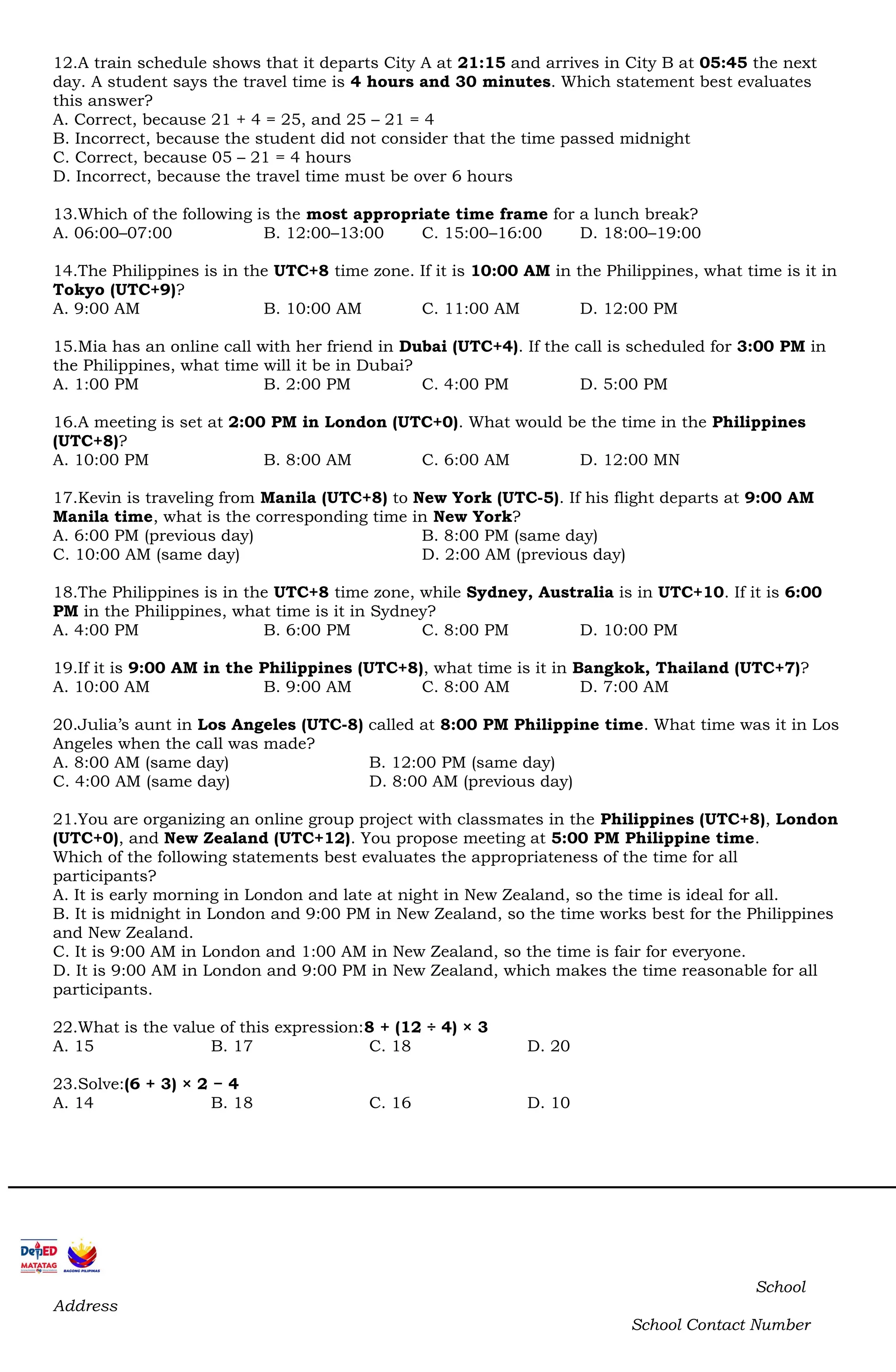first periodical examination in mathematics 5 | DOCX