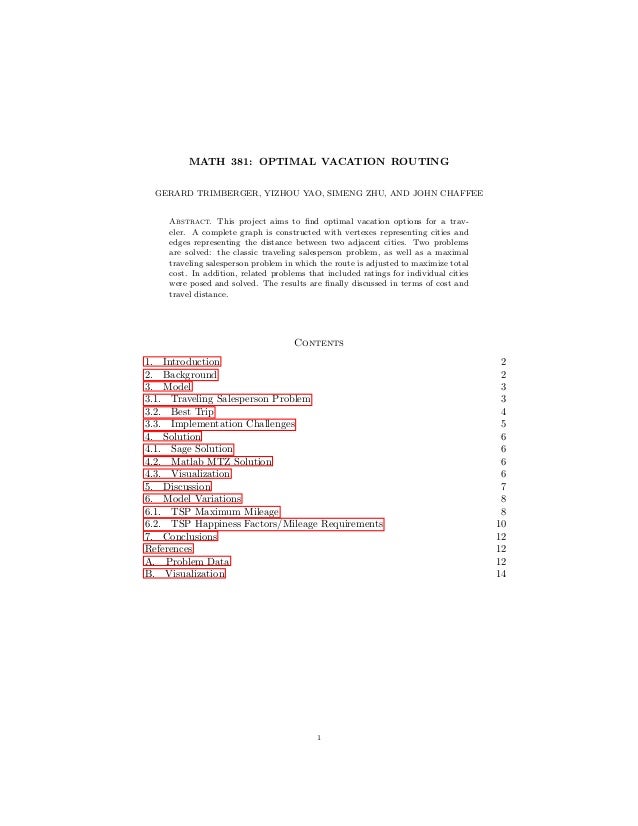 optimal vacation itinerary modeling