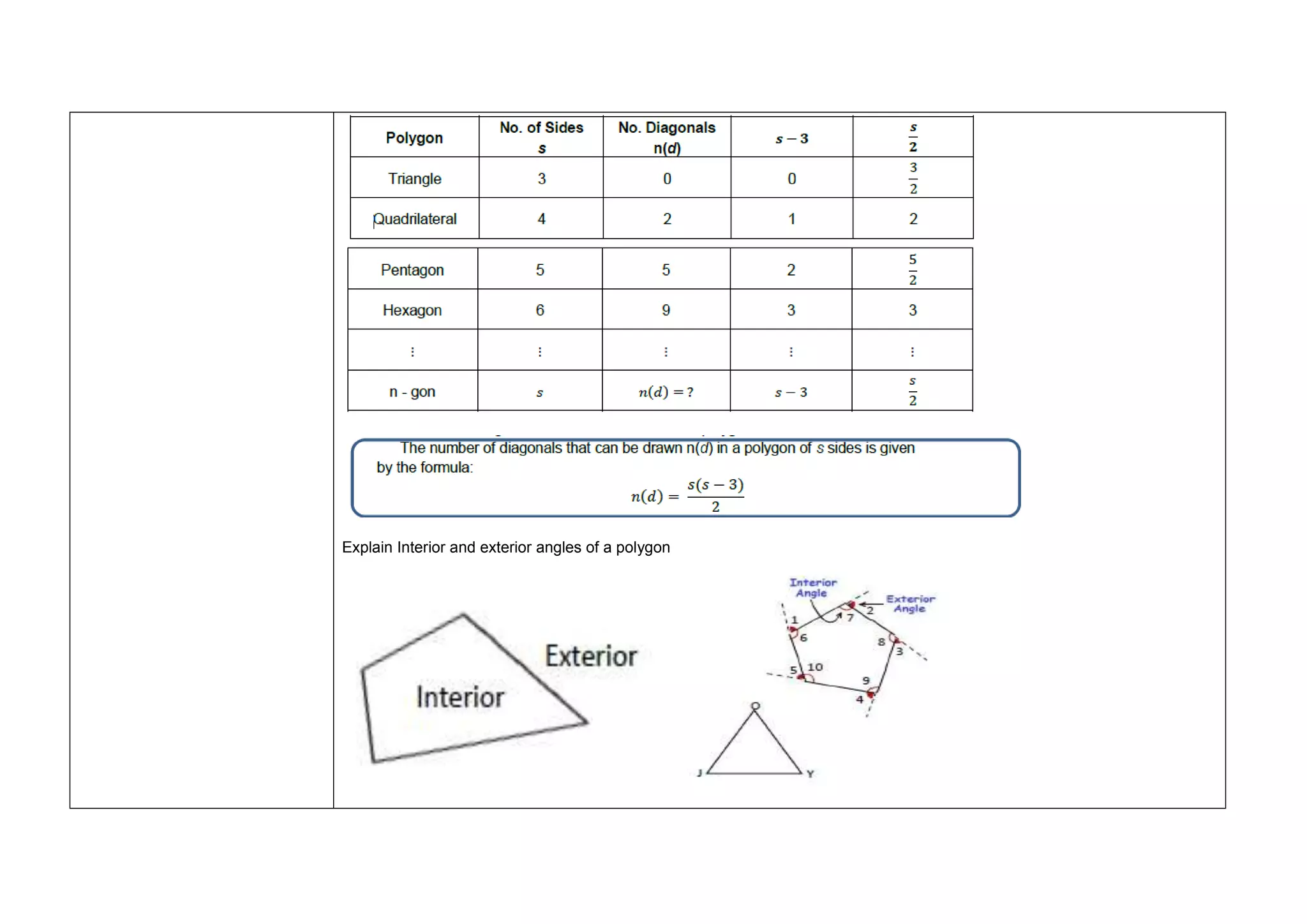 Explain Interior and exterior angles of a polygon
 