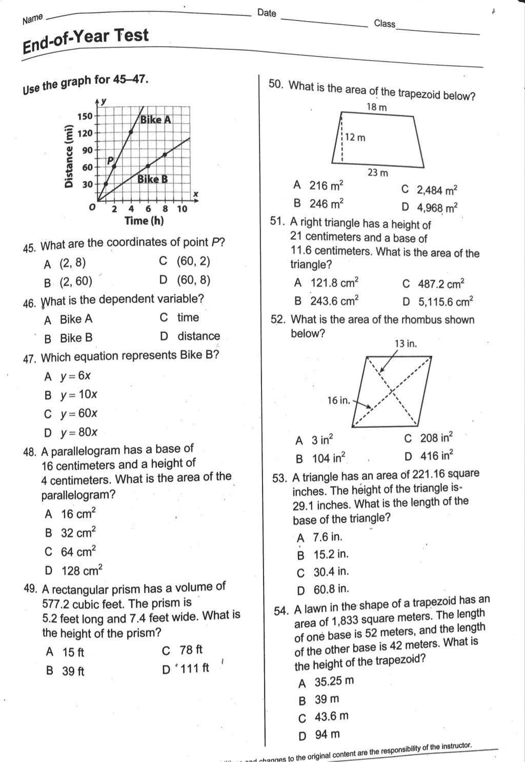 Math 7th grade summer packet