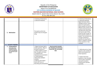 Mathematics 8 Lesson Plan Quarter 1 week 2 | DOCX