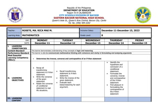 Lesson Plan for Quarter 2 Week 6 in Mathematics 8 | DOCX