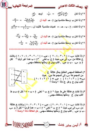 03
77‫أَجذ‬ = ‫مبن‬ ‫إرا‬ )
73)‫ثيه‬ ‫ًب‬‫ج‬‫مزىبع‬ ‫ًب‬‫غ‬‫َع‬ ‫ة‬ ‫مبن‬ ‫إرا‬h‫دـ‬ ,‫أن‬ ‫أثجذ‬=
74): ‫مبوذ‬ ‫إرا‬h= : ‫أن‬ ‫فأثجذ‬ ‫مزىبعجخ‬ ‫مميبد‬ ‫ء‬ , ‫دـ‬ , ‫ة‬ ,
75)‫ثيه‬ ‫ًب‬‫ج‬‫مزىبع‬ ‫ًب‬‫غ‬‫َع‬ ‫ة‬ ‫مبن‬ ‫إرا‬h‫ٌـ‬ ,‫أن‬ ‫أثجذ‬= +
76‫ثيه‬ ‫ًب‬‫ج‬‫مزىبع‬ ‫ًب‬‫غ‬‫َع‬ ‫ة‬ ‫مبن‬ ‫إرا‬ )h‫دـ‬ ,‫أن‬ ‫أثجذ‬=
******************************************************
0‫مبوذ‬ ‫إرا‬ )S{ =7,3,4,2, }W{ =0,7,3,4,2,2‫َمبوذ‬ }
U‫ػالقخ‬‫مه‬Sّ‫إى‬W‫ديث‬hUّ‫رؼى‬ ‫ة‬"h‫ىنو‬ " ‫ًب‬‫ي‬‫أَى‬ ‫غيش‬ ‫ًا‬‫د‬‫ػذ‬ ‫ة‬ +
hJS‫ة‬ ,JW‫ثيبن‬ ‫أمزت‬ .U. ّ‫عٍم‬ ‫ثمخغظ‬ ‫َمثيٍب‬
7‫ػالقخ‬ ‫يمثو‬ ‫اىمقبثو‬ ّ‫اىغٍم‬ ‫اىمخغظ‬ )U
‫اىمجمُػخ‬ ‫مه‬S‫اىمجمُػخ‬ ّ‫إى‬W‫ديث‬
S{ =-ِ،1،4، }W{ =1،ِ،4,2}
‫ثيبن‬ ‫امزت‬U‫ٌَو‬U‫؟‬ ‫َىمبرا‬ ‫؟‬ ‫داىخ‬
3‫مبوذ‬ ‫إرا‬ )U" ‫ديث‬ ‫ط‬ ّ‫ػي‬ ‫ػالقخ‬hUّ‫رؼى‬ " ‫ة‬h×= ‫ة‬02‫ىنو‬h‫ب‬ ،J‫ط‬
‫ثيبن‬ ‫امزت‬U. ّ‫عٍم‬ ‫ثمخغظ‬ ‫َمثيٍب‬
4)‫مبوذ‬ ‫إرا‬S{ =0,7,5,2, }W{ =7,3,2,2‫َمبوذ‬ }U‫ػالقخ‬
‫مه‬Sّ‫إى‬W" ‫ديث‬hU" ّ‫رؼى‬ " ‫ة‬h+‫ىنو‬ " ‫ًب‬‫ي‬‫فشد‬ ‫ًا‬‫د‬‫ػذ‬ = ‫ة‬hJS
‫ة‬ ,JW‫ثيبن‬ ‫أمزت‬ .U. ّ‫عٍم‬ ‫ثمخغظ‬ ‫َمثيٍب‬‫؟‬ ‫َىمبرا‬ ‫؟‬ ‫داىخ‬ ‫اىؼالقخ‬ ‫ٌو‬
-3
0
4
0
7
4
2
‫س‬–ِ‫ص‬
+ ‫س‬3‫ص‬
1
3
‫س‬
‫ص‬
‫ب‬ِ‫حـ‬ +ِ
hِ‫ب‬ +ِ
‫حـ‬
h
h
‫ب‬-h
‫حـ‬
‫ء‬–‫حـ‬
hِ
‫ب‬ِ
ِh
‫هـ‬
‫ب‬ِ
‫هـ‬ِ
hِ‫ب‬ +2
‫ب‬ِ‫حـ‬ +ِ
h
‫حـ‬
 