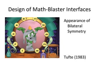 Design of Math-Blaster Interfaces Appearance of Bilateral Symmetry Tufte (1983) 
