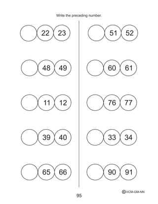 95
Write the preceding number.
49
12
40
66
52
61
77
34
91
23
48
11
39
65
51
60
76
33
90
22
VCM-GM-NNc
 