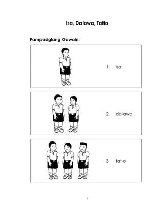 1
Isa, Dalawa, Tatlo
Pampasiglang Gawain:
3 tatlo
2 dalawa
1 isa
 