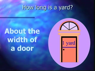 How long is a yard? About the width of a door 1 yard