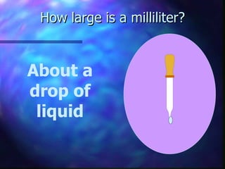How large is a milliliter? About a drop of liquid
