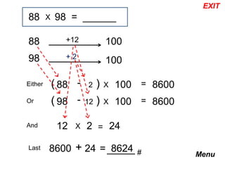 Math Method Series ( Vedic Math ) Multiplication Closer To 100 | PPTX