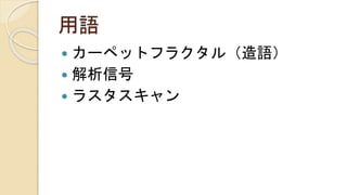 用語
 カーペットフラクタル（造語）
 解析信号
 ラスタスキャン
 