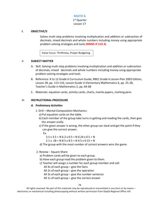 MATH 6 K-12 TEACHER'S GUIDE (Q1) | PDF