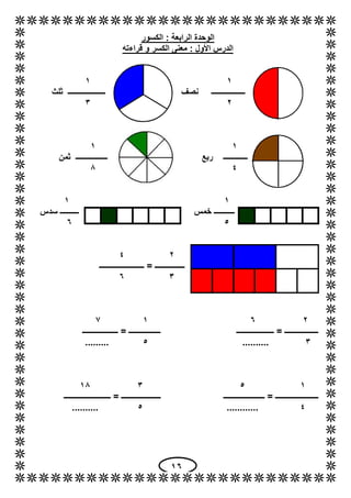 12
‫الكسور‬ : ‫الرابعة‬ ‫الوحدة‬
‫قراءته‬ ‫و‬ ‫الكسر‬ ‫معنى‬ : ‫األول‬ ‫الدرس‬
11
‫ــــــــــــــــــ‬‫ثلث‬ ‫ـــــــــــــ...