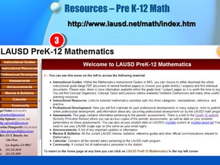 Resources – Pre K-12 Math http://www.lausd.net/math/index.htm 3 