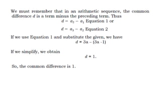 ILLUSTRATING AN ARITHMETIC SEQUENCE, GEOMETRIC SEQUENCE, POLYNOMIALS | PPTX