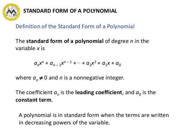 mit math syllabus 10 3 lesson 2 polynomials what is standard form in math terms