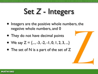 Z Set Math1003 1.1 - Sets of Numbers | PDF