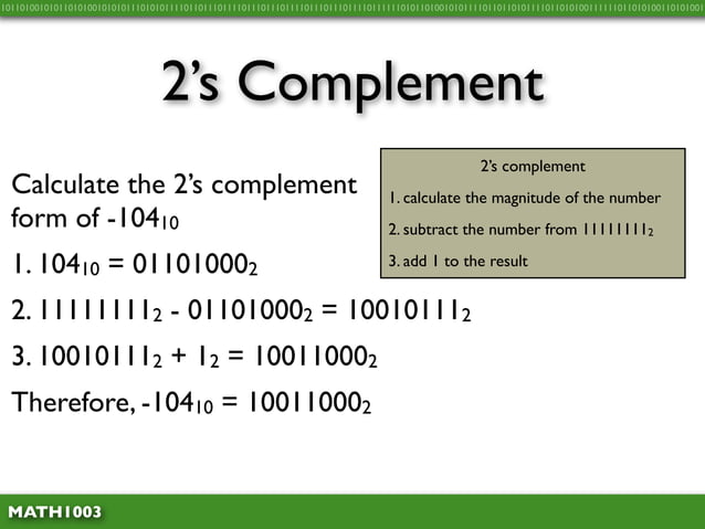 Math1003 1.15 - Integers and 2's Complement | PPT