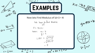 Examples
Now lets Find Modulus of |z|=3 + 4i
 