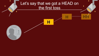 H
Let’s say that we got a HEAD on
the first toss
H HH
 