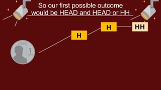 H
So our first possible outcome
would be HEAD and HEAD or HH
H HH
 