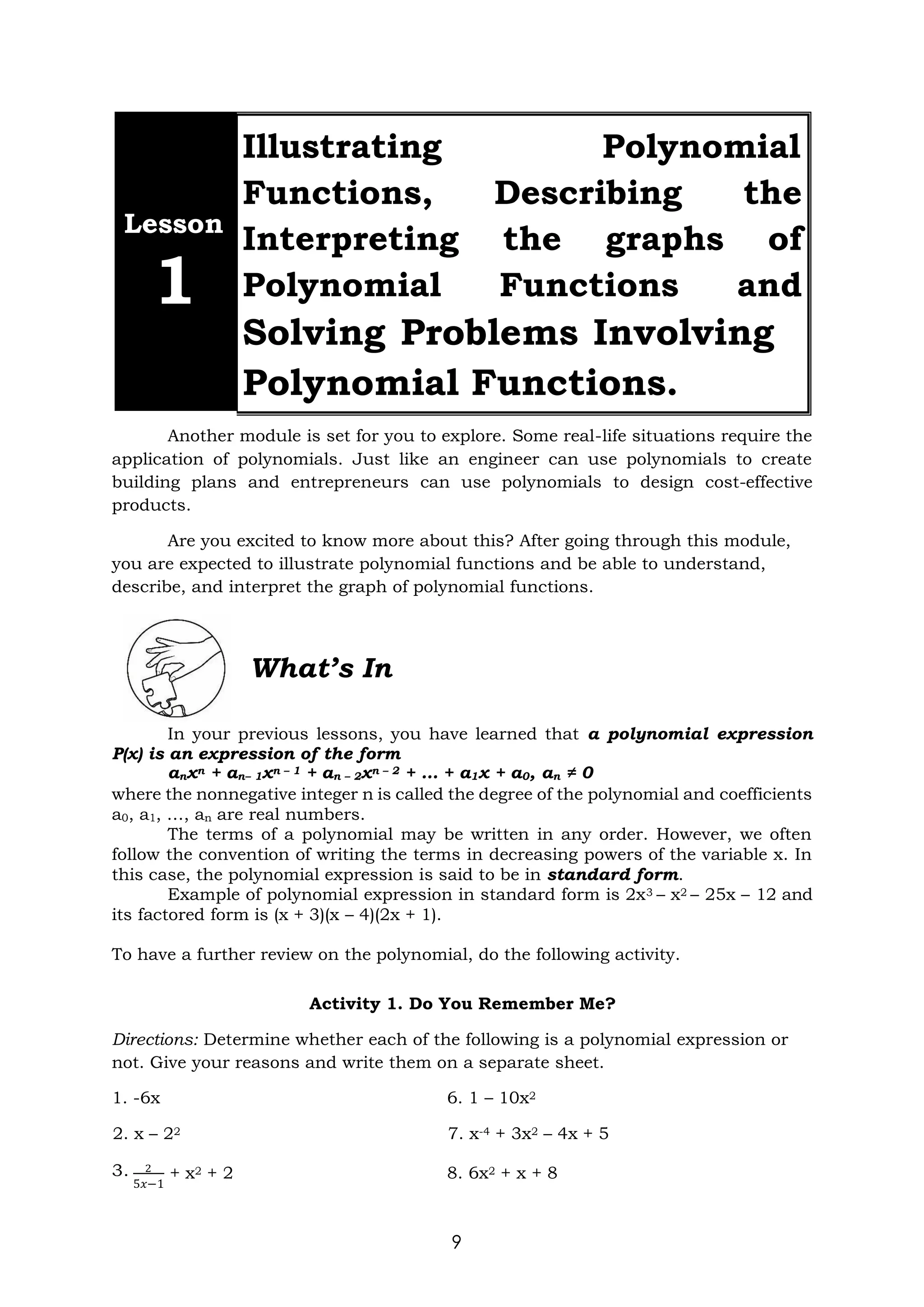 Math10 q2 mod1of8_polynomial function_v2 (1) | PDF