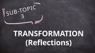 SUB-TOPIC
3
TRANSFORMATION
(Reflections)
 