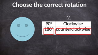 900
Clockwise
1800
counterclockwise
Choose the correct rotation
2.
 