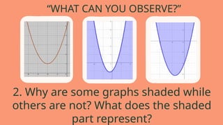 “WHAT CAN YOU OBSERVE?”
2. Why are some graphs shaded while
others are not? What does the shaded
part represent?
 
