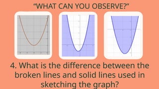 “WHAT CAN YOU OBSERVE?”
4. What is the difference between the
broken lines and solid lines used in
sketching the graph?
 