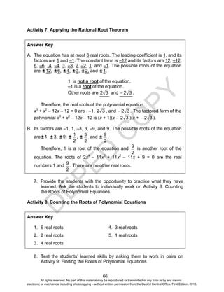 Finding Roots Theorem Worksheets Math10 tg u1 | PDF