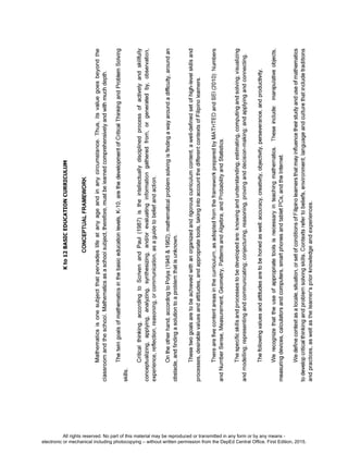 D
EPED
C
O
PY
All rights reserved. No part of this material may be reproduced or transmitted in any form or by any means -
electronic or mechanical including photocopying – without written permission from the DepEd Central Office. First Edition, 2015.
 
