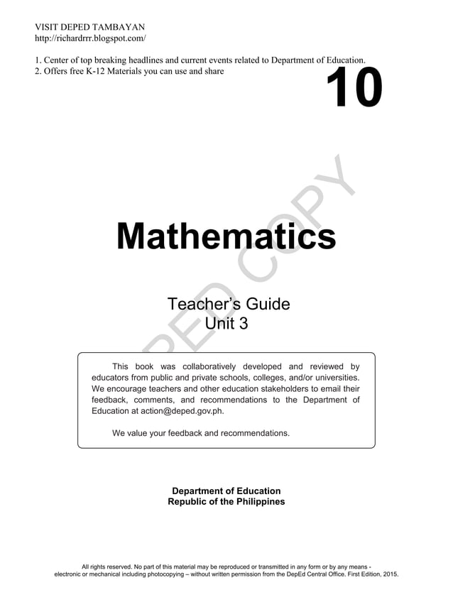 Math10 teaching guide unit 3