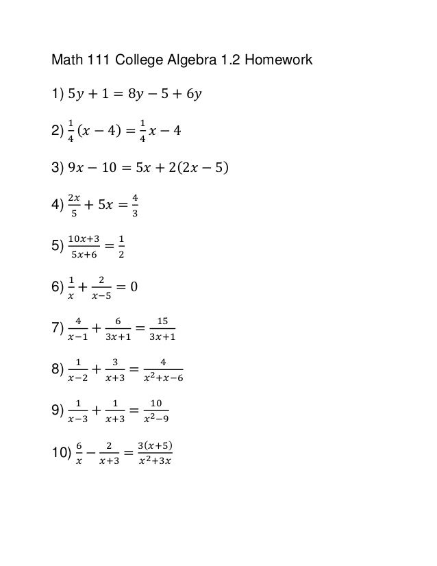 college algebra homework problems