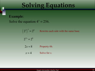 Solving Equations Example : Rewrite each side with the same base. Property 6b. Solve for  x . 
