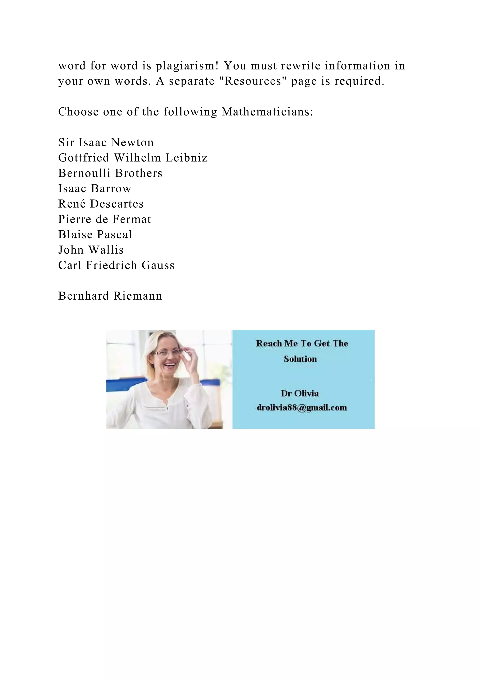 Math 150A Writing ProjectStudents pick a famous mathematician an.docx