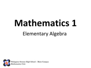 Mathematics 1 Elementary Algebra 