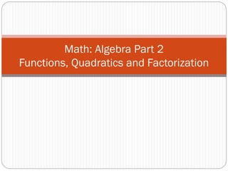 Math: Algebra Part 2
Functions, Quadratics and Factorization
 
