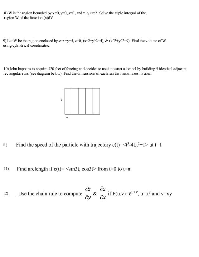 multivariable calculus final review worksheet