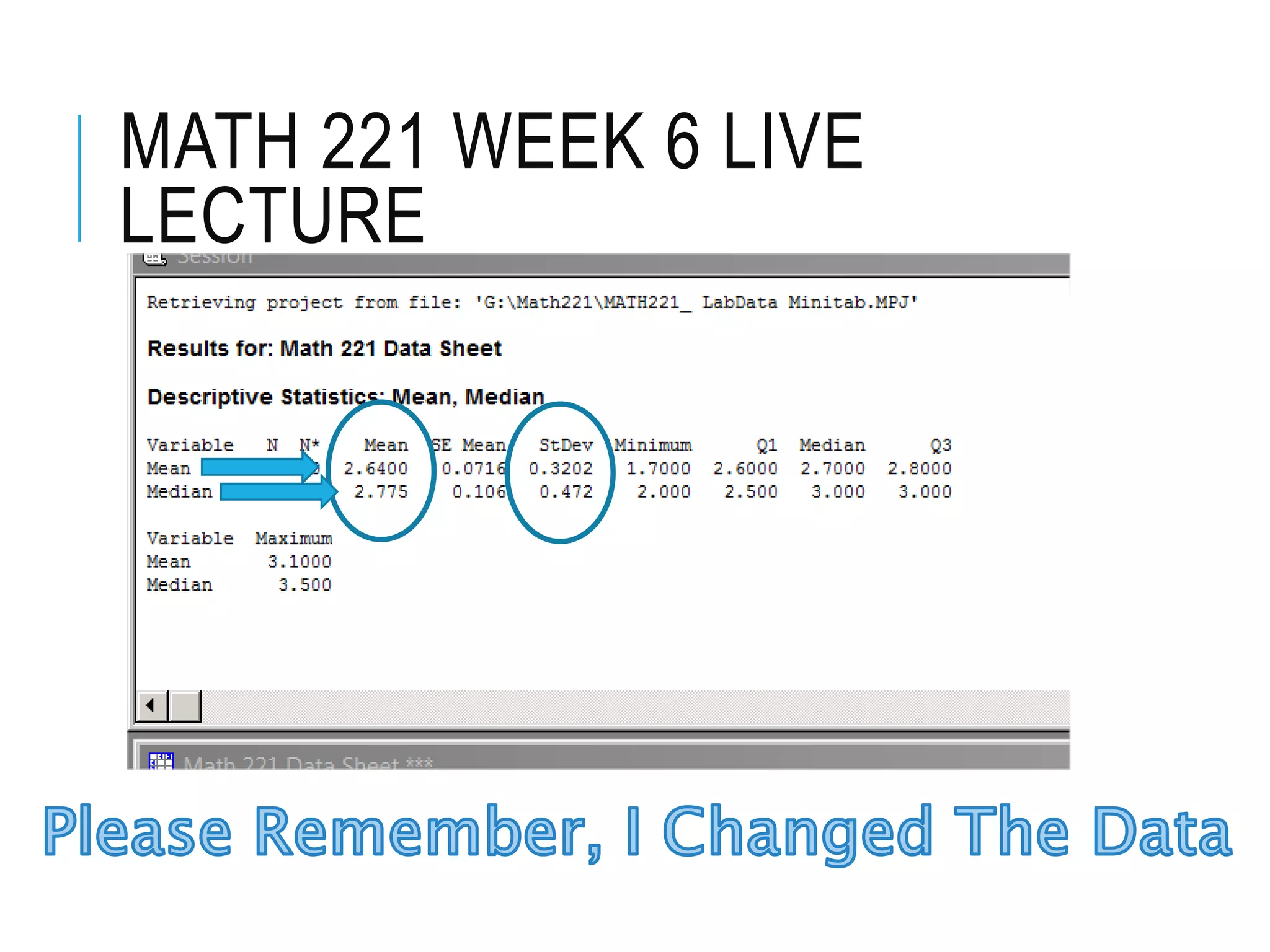 MATH 221 WEEK 6 LIVE
LECTURE
 