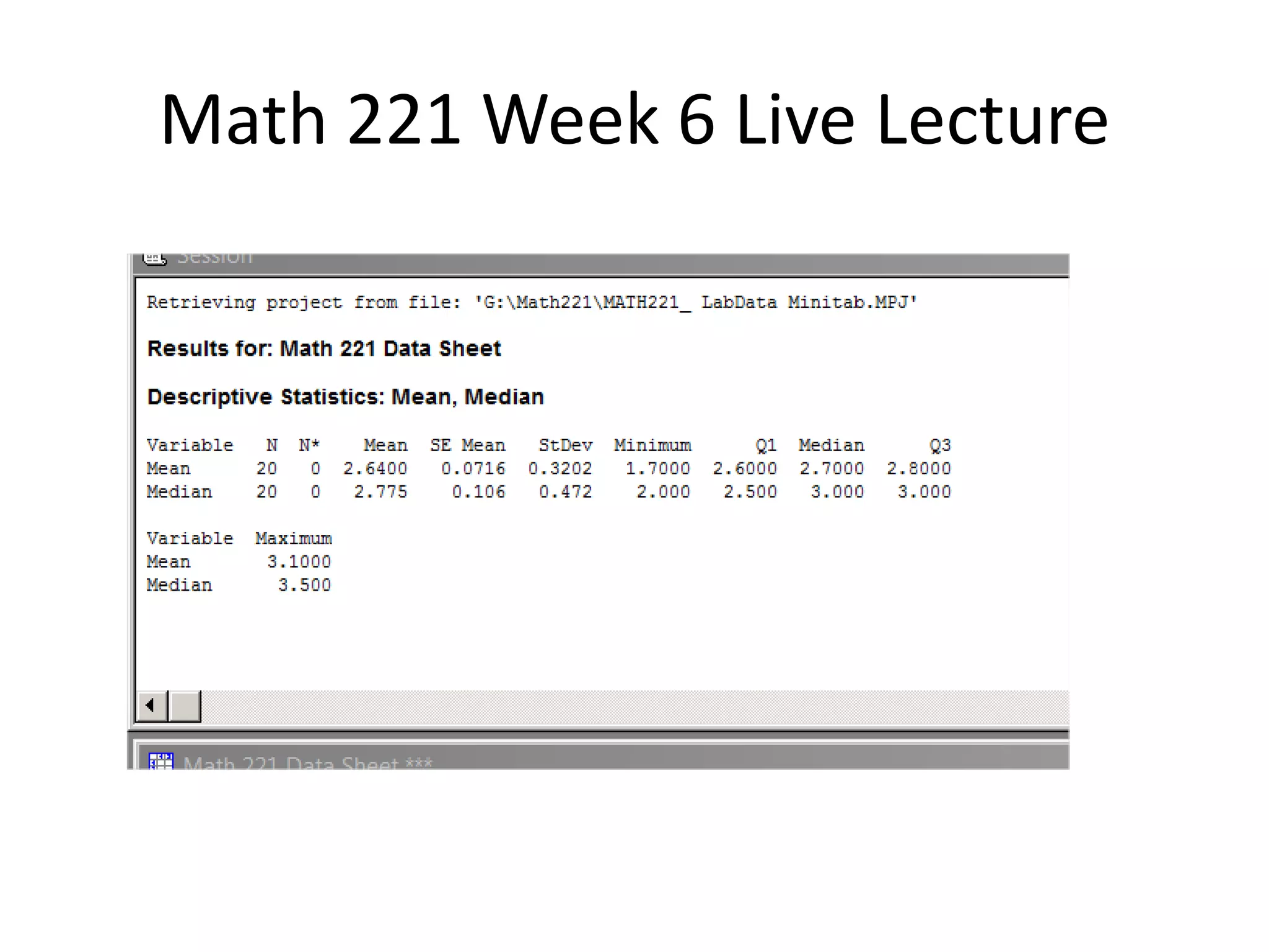 Math 221 Week 6 Live Lecture
 
