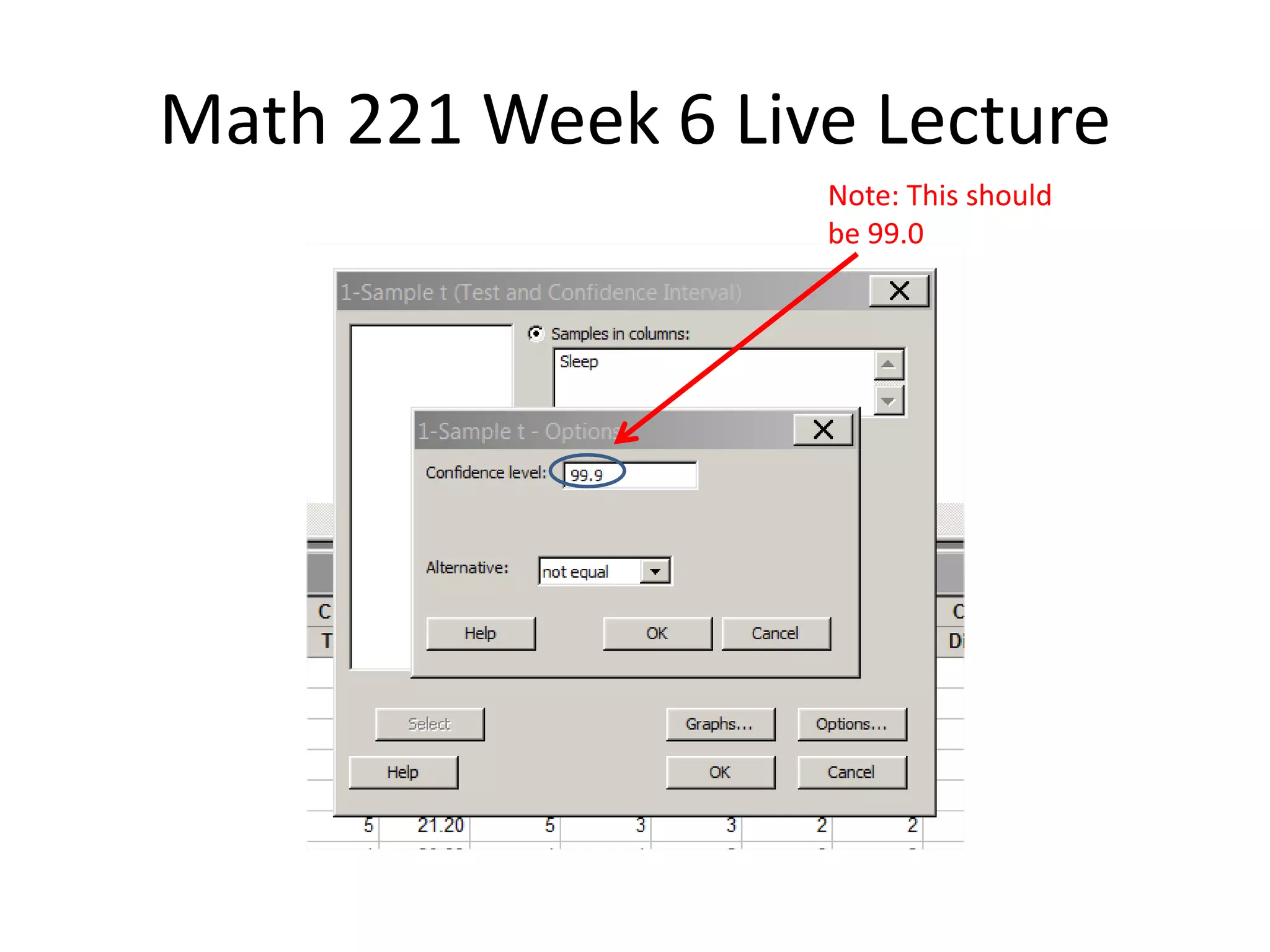 Math 221 Week 6 Live Lecture
                   Note: This should
                   be 99.0
 