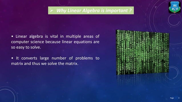 Applications of linear algebra in computer science