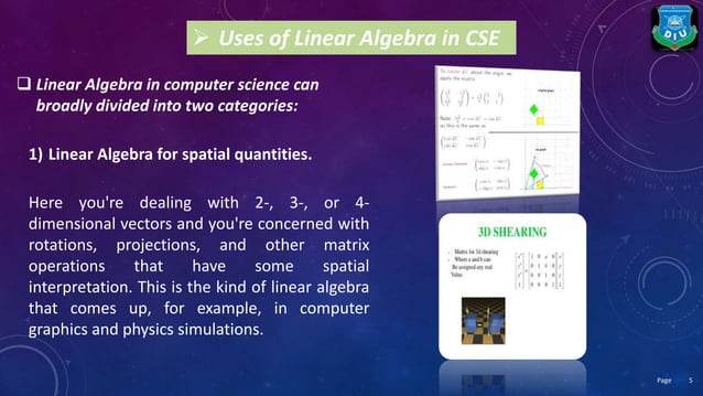 Applications of linear algebra in computer science
