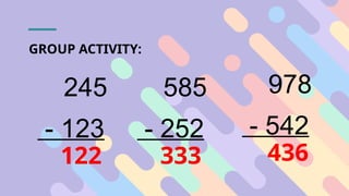 Visualizing Subtraction Visualizing, representing and Subtracting 2 to 3 β Digit Numbers with ...